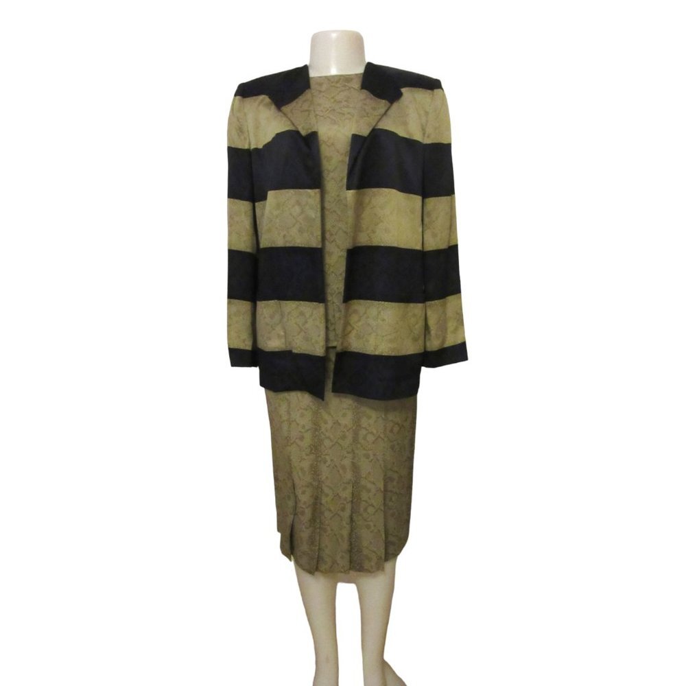 Christian Dior Boutique 3 Pc Brown & Black Silk Skirt, Blouse & Jacket, Size 4